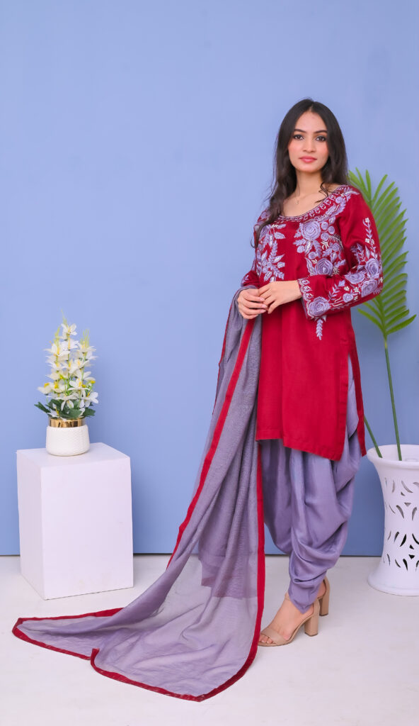 Three Piece Machine Work Red and Grey Suit