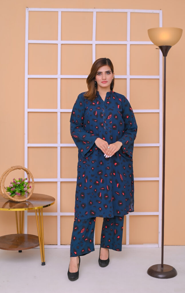 Blue With Red Cheeta Print Two Piece