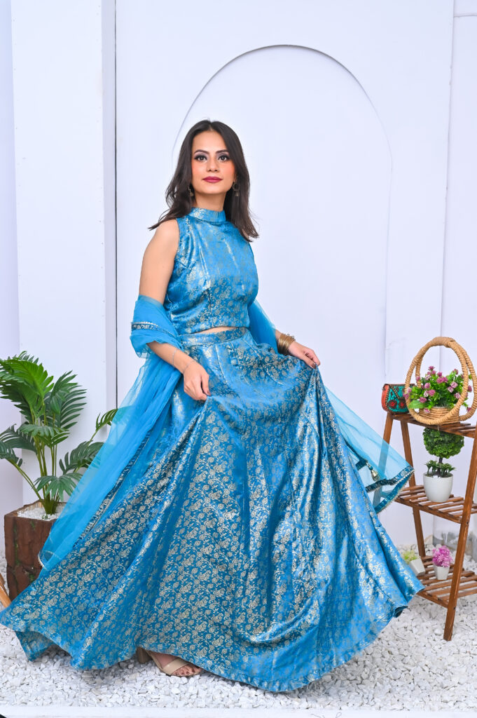Blue Pure Banarsi Ghagra Choli